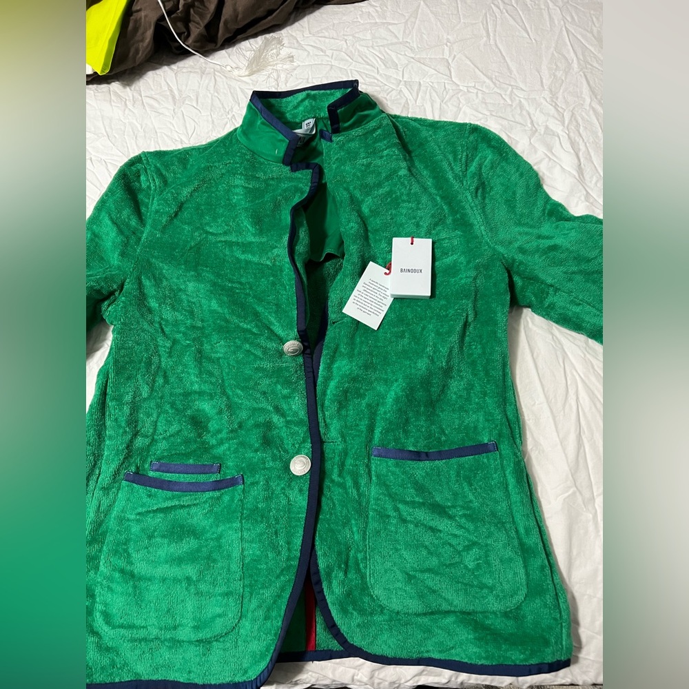 Jasmine Green Blazer with Blue Trim